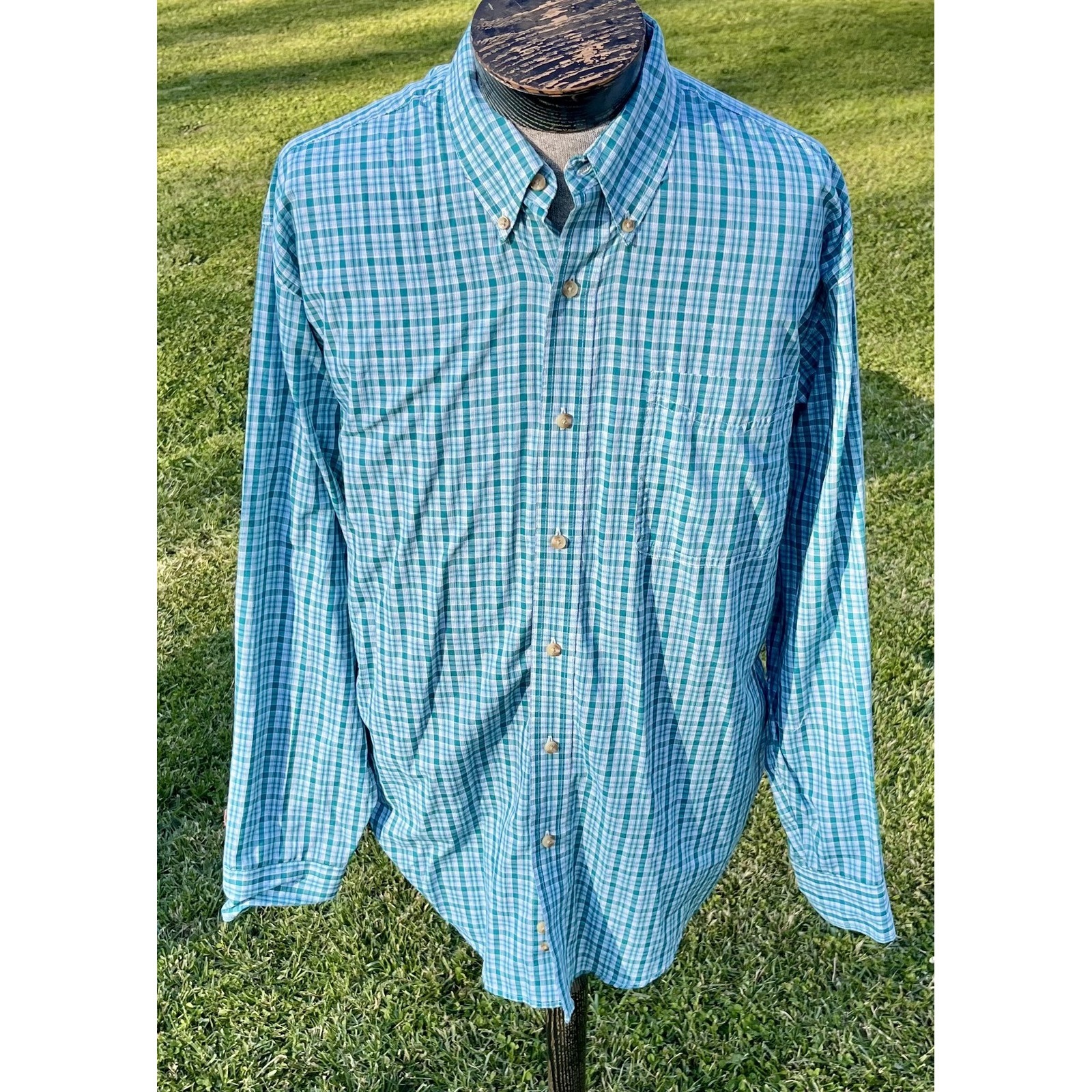 Wrangler Riata Shirt Mens Xl Blue Green Plaid Button Down Long Sleeve Casual